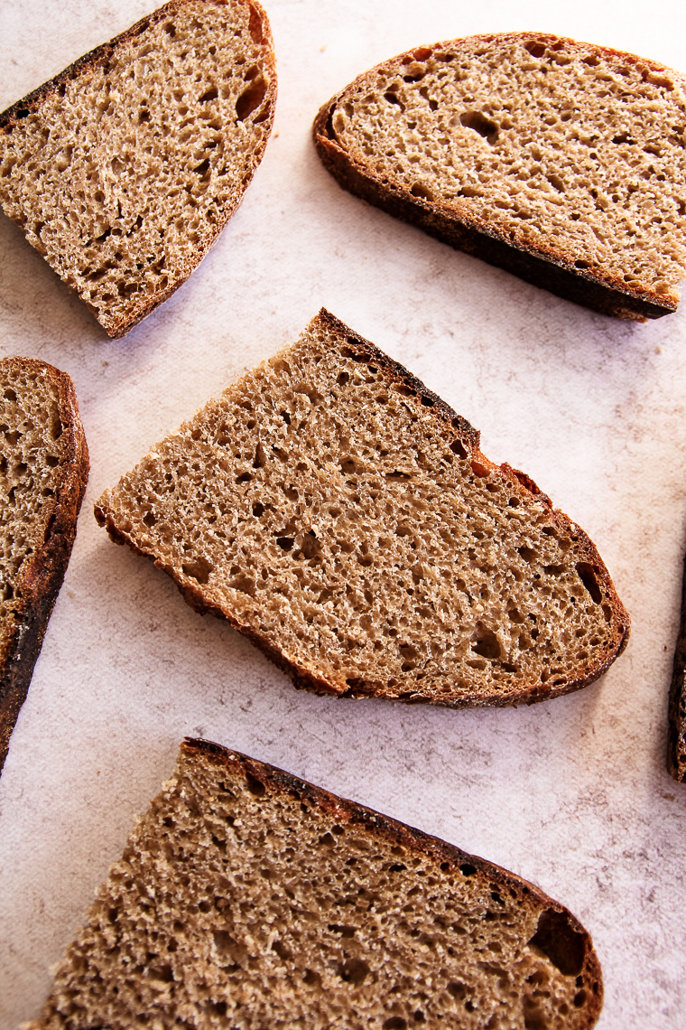 slices of 100% whole wheat sourdough bread