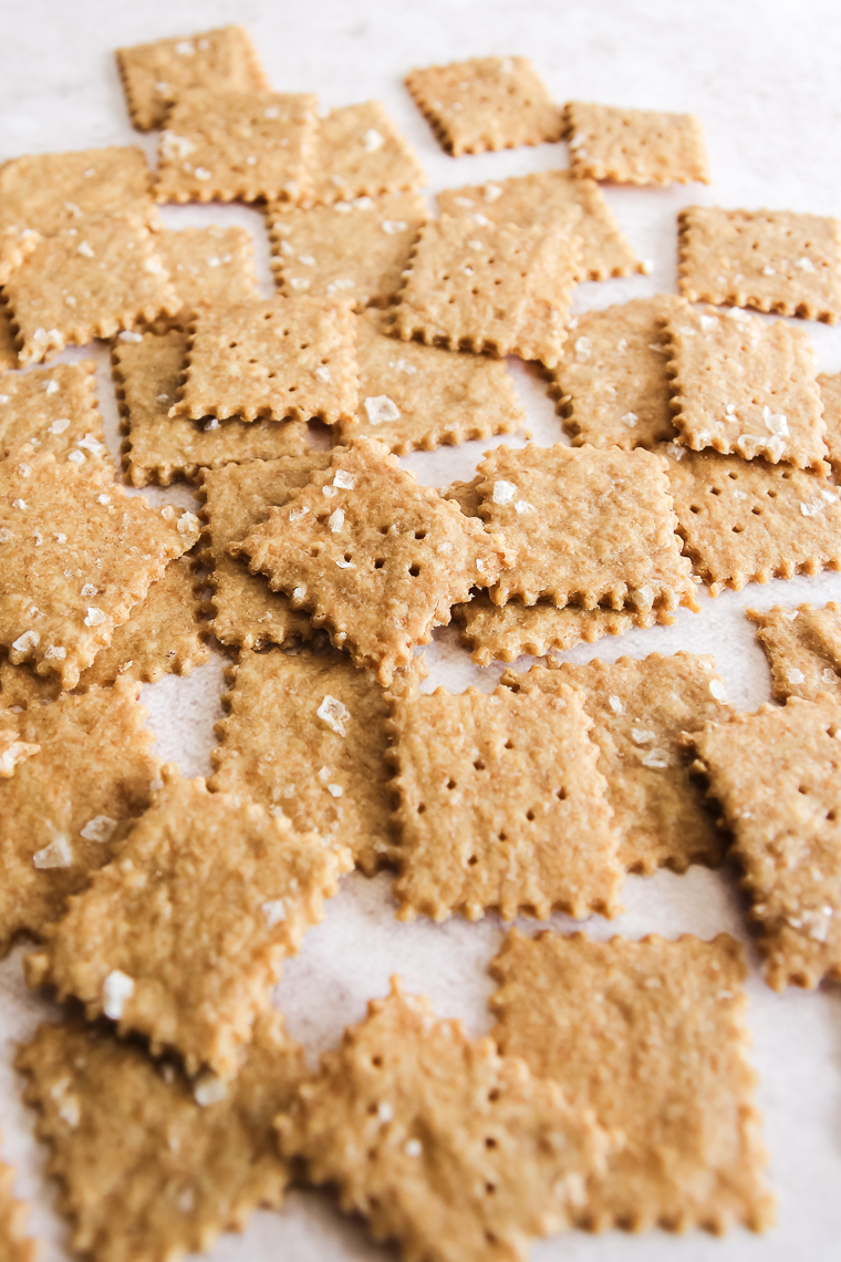 sourdough einkorn crackers sprinkled with salt